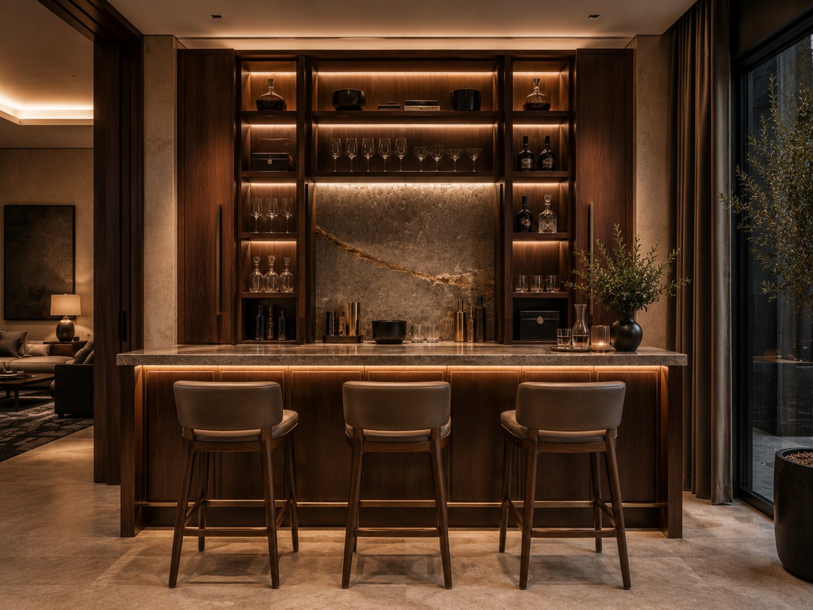 The room composes itself around the bar.